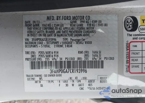 2012 Ford Fusion S from USA, damaged, VIN 3FAHP0GA7CR193996